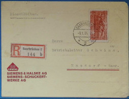 SAARBRÜCKEN - ENSDORF  R-Brief EF MiNr 191 1935 - Covers & Documents