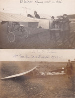2 Cartes Photo 1912 Accident Avion Chute Du Lieutenant PORTEAU 1er Tué Au Camp D'Avord Cher Aviation Catastrophe - Incidenti