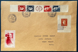 Lettre Avec Bande 830/833 + 841 + Vignette De L'expo Oblitérés Du Dateur " CENTENAIRE DU TIMBRE POSTE / PARIS 1949 " TTB - Briefe U. Dokumente