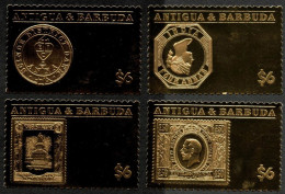 Antigua Bar. 2018, Rare Stamps, India, 4val. GOLD - Stamps On Stamps
