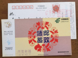 Chrysanthemum Pattern,China 2001 Hunan Lixian County Postal Saving Business Advertising Pre-stamped Card - Post