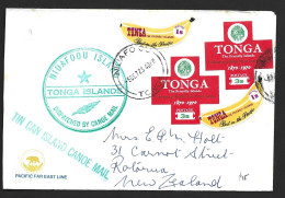 Tonga 1972 Tin Can Mail Cover Niuafo'ou To New Zealand, 8s Franking Incl.  2 X 3s Red Cross Self Adhesives - Tonga (1970-...)