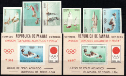 F7.226 1964 TOKIO OLYMPIC GAMES,FISHING IMPERF. SET AND S/SHEETS MNH. - Panama