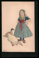 Künstler-AK E. Bottaro: Kleine Gänsemagd In Tracht - Bottaro