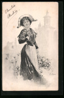 Künstler-AK E. Bottaro: Dame Mit Blüte In Der Hand - Bottaro