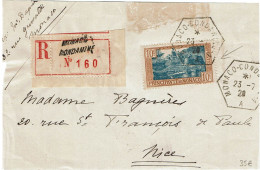 CTN98-3 PORT DE MONACO 10fr SUR DEVANT DE LETTRE RECOMMANDEE LA CONDAMINE / NICE JUILLET 1928 - Covers & Documents