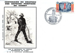 (RECTO / VERSO) FRANCE - CUSSET - CENTENAIRE DU DRAPEAU DES SAPEURS POMPIERS EN 1986 - Pompieri