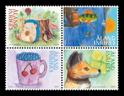 Aland 2025 Mih. 572/75 Children's Drawings. Flora And Fauna. Mushrooms. Berries. Hedgehog. Fish MNH ** - Aland