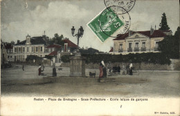 CPA Redon Place De Bretagne Sous Prefecture Ecole Laique De Garcons - Redon