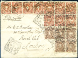 Regno. Stemma Cifre Grandi 1896-1897. Affrancatura Multipla Da Rio Marina (LI) Per Londra. - Autres & Non Classés