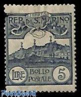 San Marino 1903 5L Dark Blue, Stamp Out Of Set, Unused (hinged) - Unused Stamps