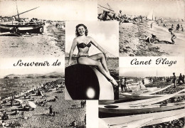 SOUVENIR - Canet Plage - Multivues - Femme - Maillot De Bain - Véritable - Editions Pages - 1959 - PAP - Carte Postale - Gruss Aus.../ Gruesse Aus...