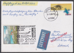 BRD: 2000,  LuPo Sonderkarte In EF,   Tagesstpl. CADOLZBURG / SoStpl. GRUSSFLUGPOST  / Rheintalflug - Covers & Documents