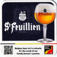 Sous-bock / Beer Mat - Belgique – Brasserie De St FEUILLIEN – Carré – Verre Et Logo Brasserie Familiale Belge – Noir - Sous-bocks