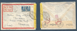 ALGERIA. 1943 (20 June) Castiglione - Switzerland, Lausanne. Air Multifkd Env At 8 Fr Rate With Depart French + Nazi Tra - Algeria (1962-...)