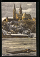 Künstler-AK Ernst E. Schlatter: Basel, Münster Mit Uferpartie - Other & Unclassified
