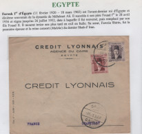 EGYPTE Lettre (Crédit-Lyonnais Agence Du Caire Du 3.02.1938 Pour La France - Storia Postale