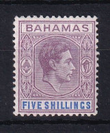 Bahamas: 1938/52   KGVI    SG156e    5/-     Red-purple & Deep Bright Blue    MH - 1859-1963 Crown Colony