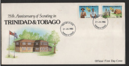 SCOUTS - TRINIDAD & TOBAGO - 1986 - SCOUTS 75TH ANNIVERSARY SET OF 2  ON ILLUSTRATED FIRST DAY COVER - Briefe U. Dokumente