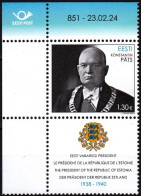 ESTONIA 2024-04 Famous People: Pats - 150, Politician. State Arms. Data CORNER, MNH - Other & Unclassified