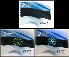 ESTONIA 2024-17 Definitive: Flag 2.60E Re-print. 3 Types: Ordinary, EU And NATO Overprints, Mint - Timbres
