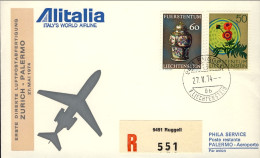 1974-Liechtenstein Raccomandata I^volo DC9 Alitalia Zurigo Palermo Del 27 Maggio - Posta Aerea