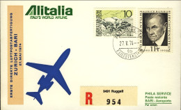 1974-Liechtenstein Raccomandata I^volo DC9 Alitalia Zurigo Bari Del 27 Maggio Po - Posta Aerea