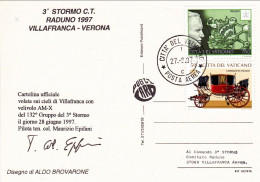 1997-Vaticano  Cartolina Ufficiale Volata Sui Cieli Di Villafranca Con Velivolo - Poste Aérienne