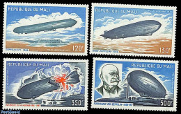 Mali 1977 Zeppelins 4v, Mint NH, History - Transport - Fire Fighters & Prevention - Zeppelins - Disasters - Pompieri