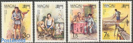 Macao 1990 Typical Jobs 4v, Mint NH, Nature - Performance Art - Various - Fishing - Music - Street Life - Art - Authors - Nuevos