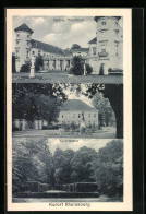 AK Rheinsberg, Schloss Hauptfront, Naturtheater, Denkmal Friedrich D. Grossen - Teatro