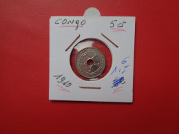 CONGO BELGE 5 Centimes 1910 (A.17) - 1910-1934: Albert I