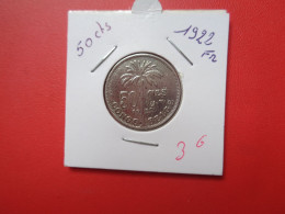 CONGO BELGE 50 Centimes 1922 FR (A.17) - 1910-1934: Albert I