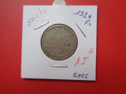 CONGO BELGE 50 Centimes 1924 FR ASSEZ RARE (A.17) - 1910-1934: Albert I