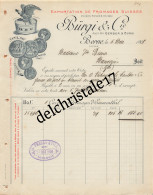 96 0202 BERNE SUISSE 1908 Exportation De Fromages Suisses BÜRGI & Cie Succ GERBER à Vve BIENES Tampon G. TRÉGAN & Fils - Alimentare