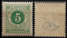 SWEDEN 1886 Numerals In Circle - Blue Coach Horn On Back - 5 Ore MNH - (NP#167-P49-L1) - Ongebruikt