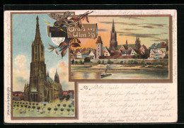 Lithographie Ulm, Ulmer Münster, Ortsansicht Vom Fluss Aus - Ulm