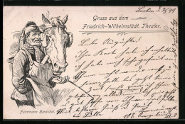 Lithographie Berlin, Friedrich-Wilhelmstädtisches Theater, Fuhrmann Henschel Mit Pferd, Chausseestrasse 30 - Teatro
