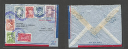PANAMA. 1956 (23 July) Colon - Switzerland, Bienne. Air Multifkd Env. Famous People Issue. Fine Violet Cds. SALE. - Panama