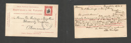 PANAMA. 1911 (12 Oct) Bugabita - Germany, Blasewitz. 2c Red Stat Card. Scarce Village Origin. SALE. - Panama