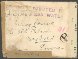SAMMLUNGEN, LOTS 1943, Katastrophenbrief Nach Sussex, Mit Violettem L2 DAMAGED BY SEA WATER Und Diversen Verschlussstrei - Sammlungen