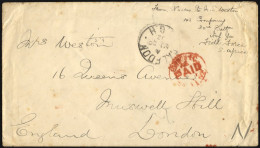 BRITISCHE MILITÄRPOST 1902, Roter K1 PAID-Stempel Auf Feldpostbrief Mit Absender 143. Company 32nd Batt.Inf.Field Force - Gebraucht