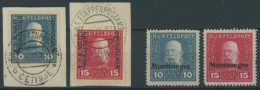 FELDPOST MONTENEGRO 1/2 BrfStk,I,II , 1917/8 10 Und 15 H. Feldpostmarken, Dreizeiliger Und Einzeiliger Aufdruck, 4 Prach - Altri & Non Classificati