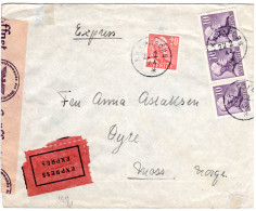 Schweden 1944, 20+3x10 öre Auf Express Zensur Brief V. Skapafors N. Norwegen - Brieven En Documenten