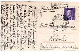 Schweden 1923, L2-Schiffspost Stpl. Laivakirje Paquebot Auf AK M. 15 öre - Brieven En Documenten