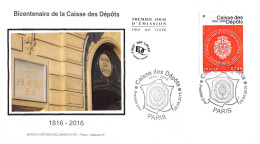 FDC Soie - Caisse Des Dépôts (tp Gommé) - Oblit 28/4/2016 Paris - 2010-2019
