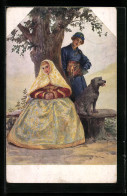 Künstler-AK S. Solomko: Antwort Erwartend, Liebespaar Mit Hund - Solomko, S.