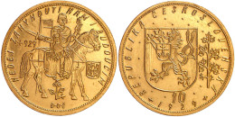 10 Dukaten 1929. Hl. Wenzel Zu Pferd. 34,89 G. 986/1000. Auflage Nur 1564 Ex. Vorzüglich/Stempelglanz, Min. Kratzer, Sel - Tchécoslovaquie