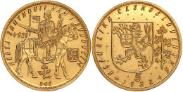 5 Dukaten 1932. Hl. Wenzel Zu Pferd. 17,45 G. 986/1000. Auflage Nur 1827 Ex. Vorzüglich/Stempelglanz, Selten. Krause/Mis - Tchécoslovaquie