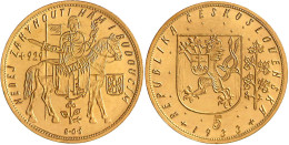 5 Dukaten 1933. Hl. Wenzel Zu Pferd. 17,45 G. 986/1000. Auflage Nur 1752 Ex. Fast Stempelglanz, Selten. Krause/Mishler 1 - Tchécoslovaquie